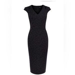 Karen Millen Black Sharp Tailored Dragonfly Jacquard Pencil Dress US 6
